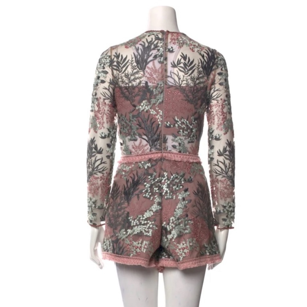 ALEXIS Floral Embroidered Crew Neck Romper, Dusty Rose, Pale Blue, Sz S - Picture 2 of 16